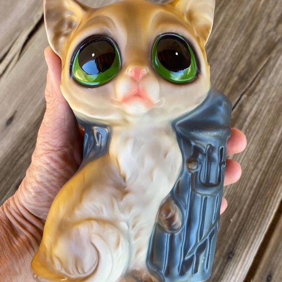 VTG 1960s Enesco Big Eyed Cat Vase Planter Desk Organizer - Picture 3 of 10